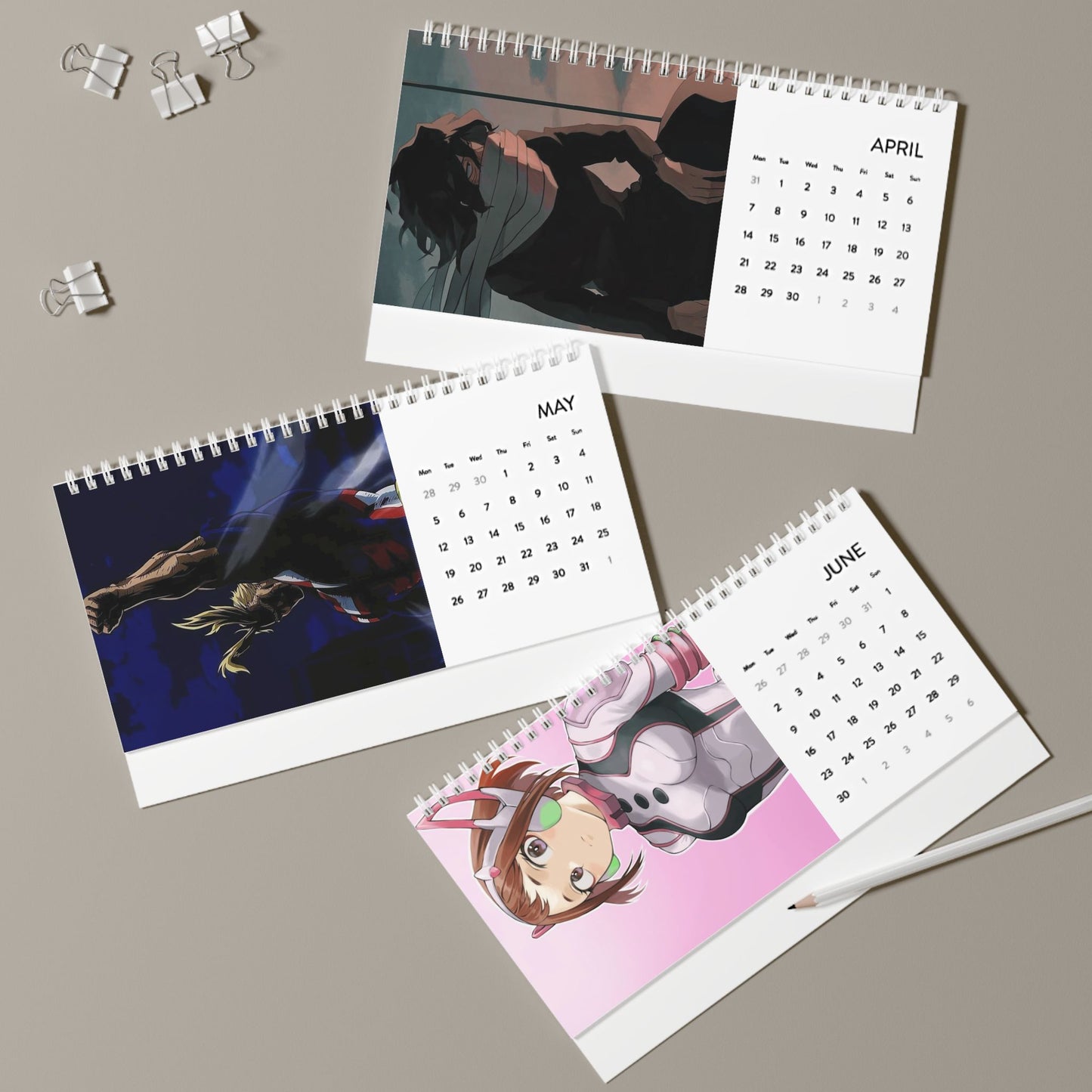 My Hero Academia Desk Calendar (2025 Grid), Anime Shonen Manga Accessories Gifts Merch Deku Bakugo Todoroki Katsuki All Might Endeavor