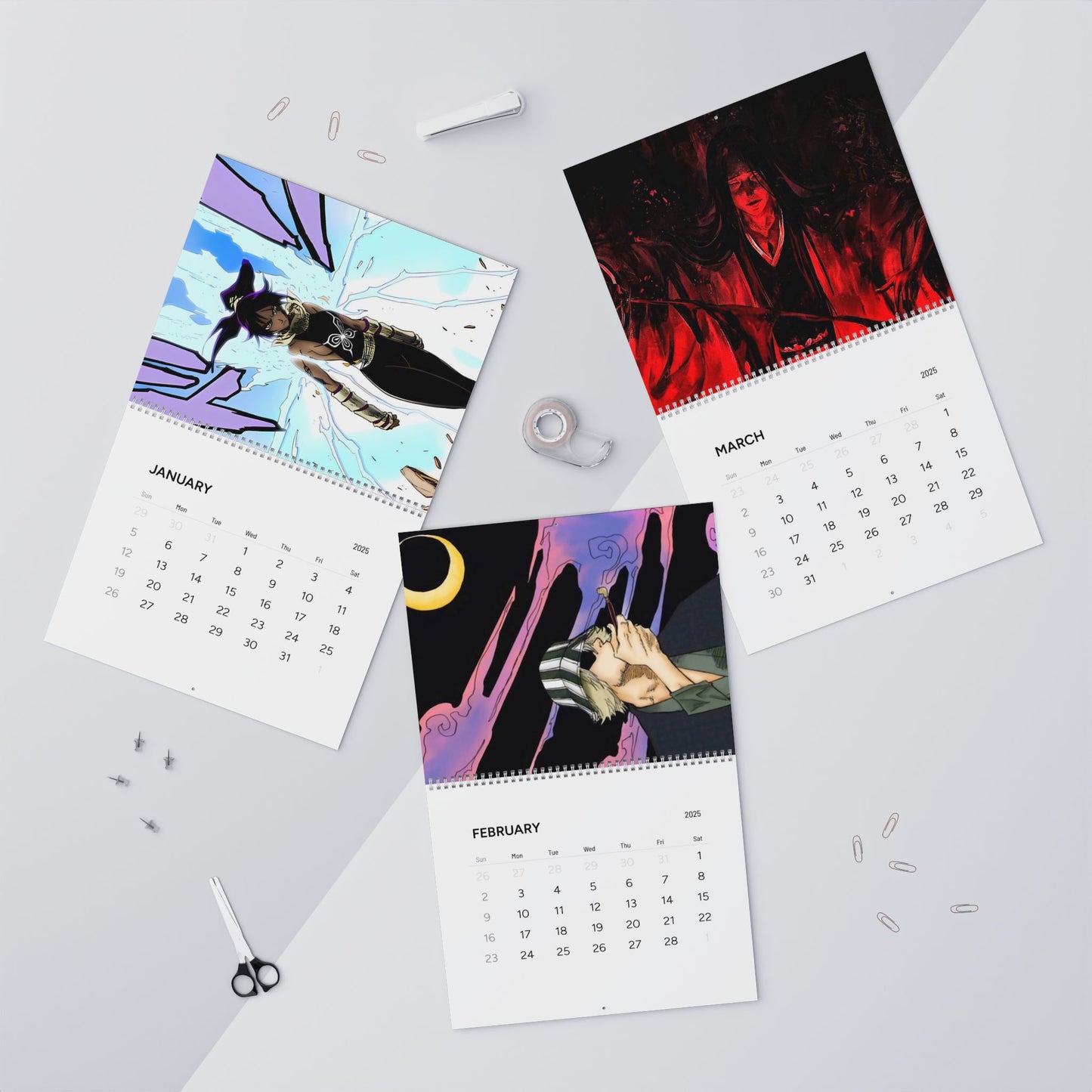 Anime Wall Calendars (2025) - Bleach Manga Design, Shonen Anime Gift, Ichigo Rukia Orihime Grimjow Renji Kenpachi Fan Accessories, Gotei 13