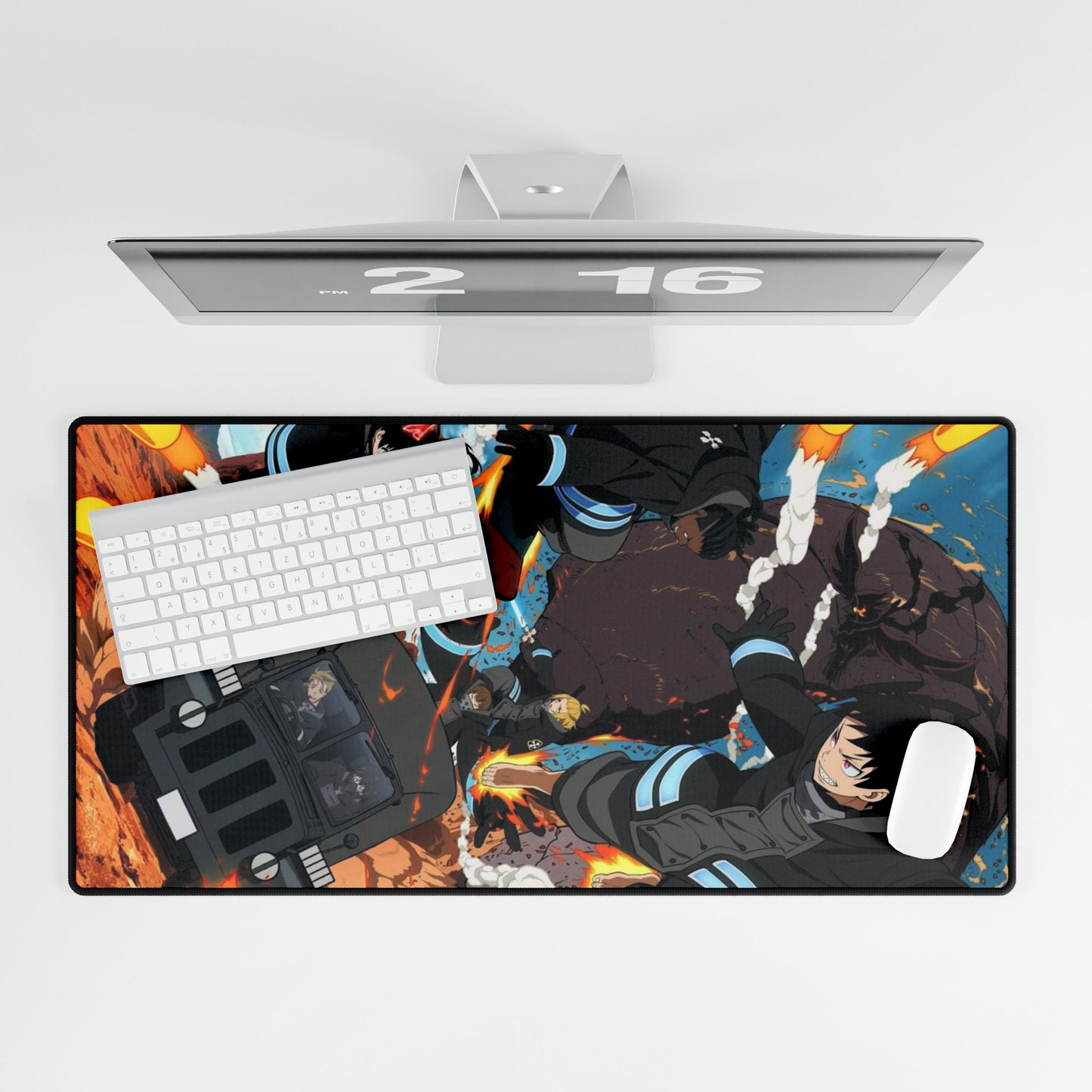 Fire Force Action Desk Mat - Anime Scene Keyboard Pad, Dynamic Manga Desk Mat, Otaku Gaming Accessory