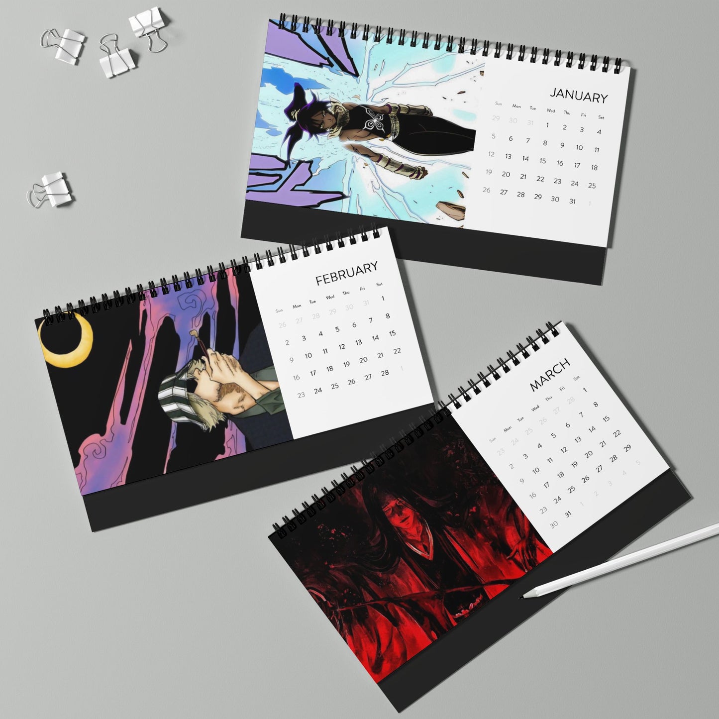 Anime Desktop Calendar (2025) - Bleach Manga Design, Shonen Anime Gift, Ichigo Rukia Orihime Grimjow Renji Kenpachi Fan Accessories, Gotei