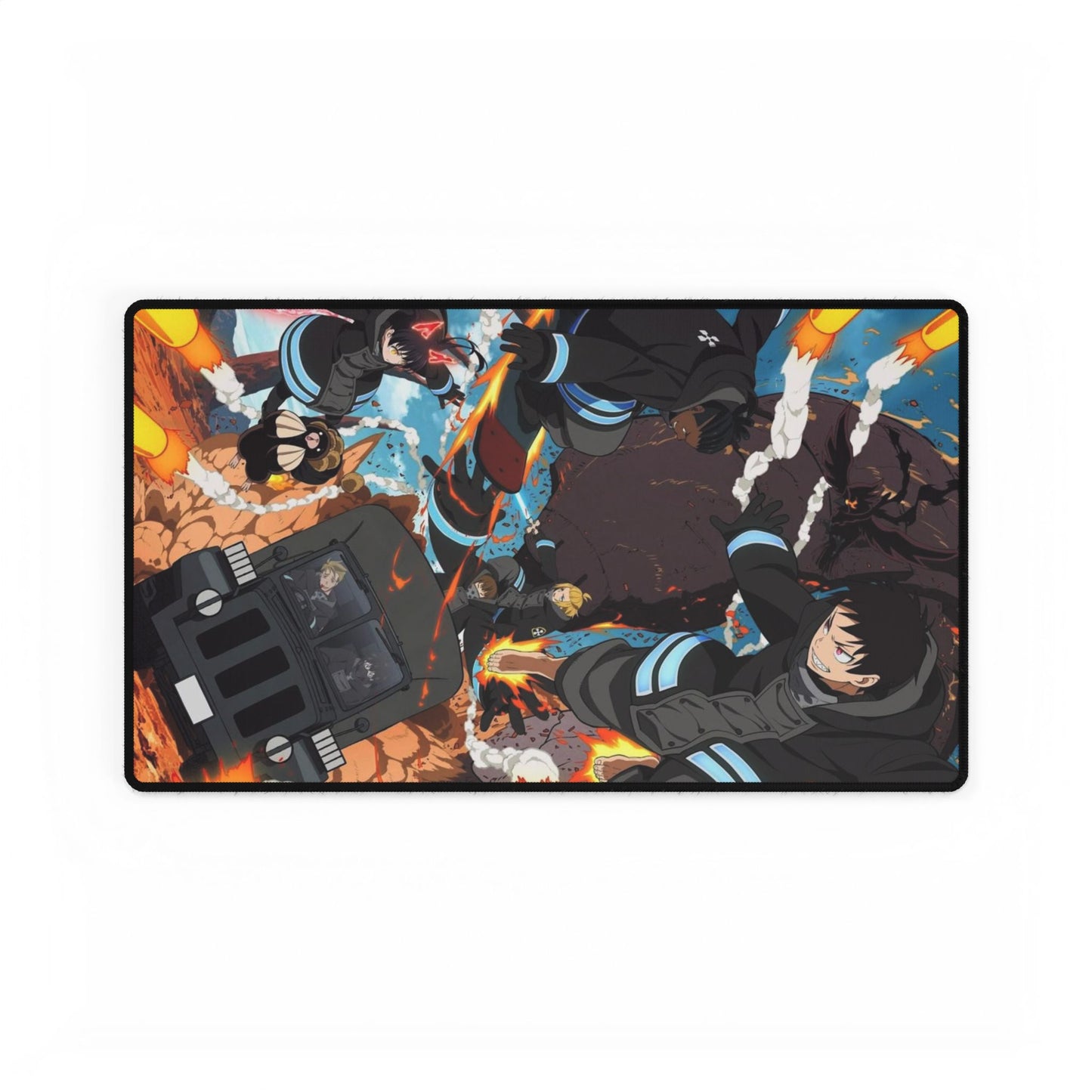 Fire Force Action Desk Mat - Anime Scene Keyboard Pad, Dynamic Manga Desk Mat, Otaku Gaming Accessory