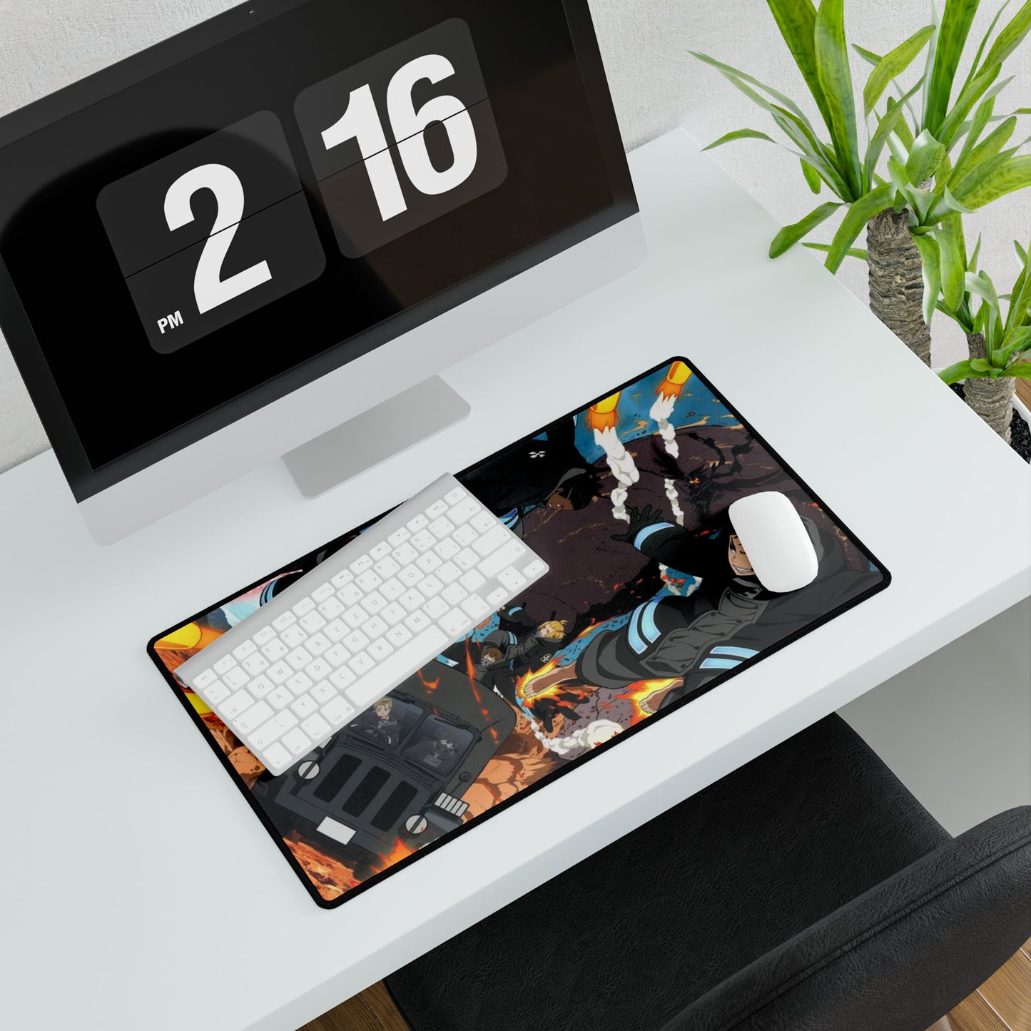 Fire Force Action Desk Mat - Anime Scene Keyboard Pad, Dynamic Manga Desk Mat, Otaku Gaming Accessory