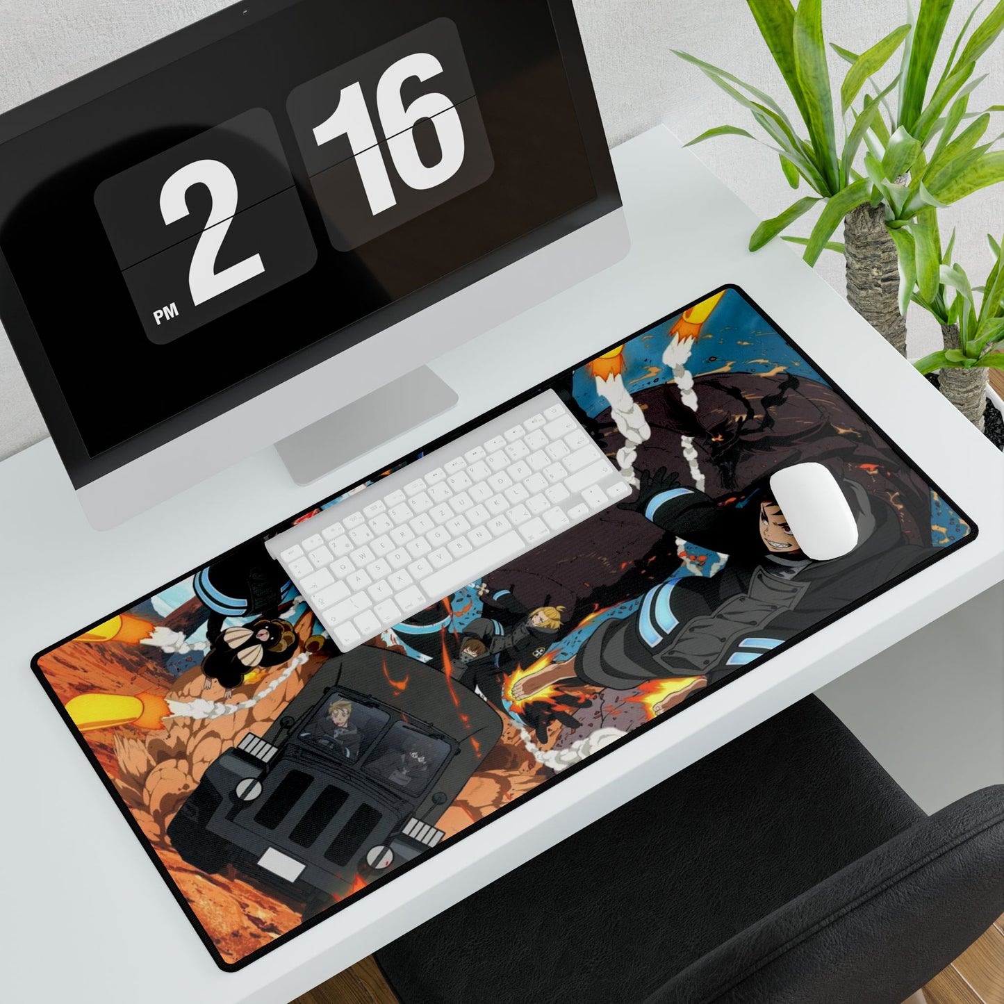 Fire Force Action Desk Mat - Anime Scene Keyboard Pad, Dynamic Manga Desk Mat, Otaku Gaming Accessory